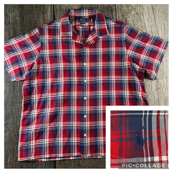 Polo Ralph Lauren Classic Fit Short Sleeve Shirt Mens XXL Red Plaid Preppy - Picture 1 of 8